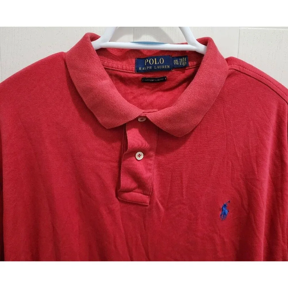 Polo Ralph Lauren Custom Slim Fit‎ Red Polo Shirt Size 2XL Cotton Blue Pony